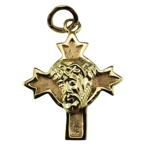 14 Karat Yellow Gold Christ Head Cross Pendant #19131